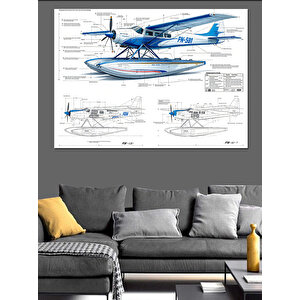 Deniz Uçağı Teknik Çizim Dekoratif Kanvas - Mdf Ahşap Tablo