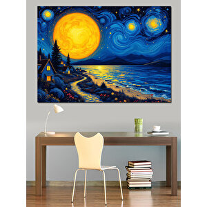Yıldızlı Gece Manzarası Dekoratif Kanvas - Mdf Ahşap Tablo 70x100 cm