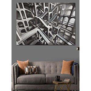 Siyah Beyaz Mimari Çizim Dekoratif Kanvas - Mdf Ahşap Tablo 70x100 cm