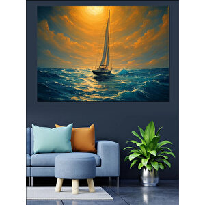 Denizde Yalnız Yelkenli Dekoratif Kanvas - Mdf Ahşap Tablo 50x70 cm