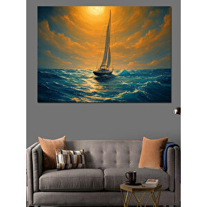 Denizde Yalnız Yelkenli Dekoratif Kanvas - Mdf Ahşap Tablo 50x70 cm
