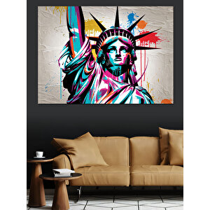 Renkli Özgürlük Heykeli Çizimi Dekoratif Kanvas - Mdf Ahşap Tablo 35x50 cm