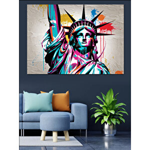 Renkli Özgürlük Heykeli Çizimi Dekoratif Kanvas - Mdf Ahşap Tablo 35x50 cm