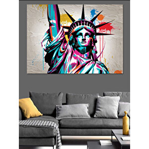 Renkli Özgürlük Heykeli Çizimi Dekoratif Kanvas - Mdf Ahşap Tablo