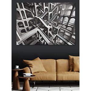 Siyah Beyaz Mimari Çizim Dekoratif Kanvas - Mdf Ahşap Tablo 100x140 cm