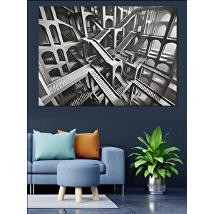 Siyah Beyaz Mimari Çizim Dekoratif Kanvas - Mdf Ahşap Tablo 100x140 cm