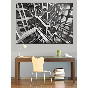Siyah Beyaz Mimari Çizim Dekoratif Kanvas - Mdf Ahşap Tablo