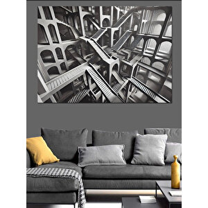 Siyah Beyaz Mimari Çizim Dekoratif Kanvas - Mdf Ahşap Tablo