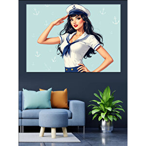Denizci Kadın Çizim Portre Dekoratif Kanvas - Mdf Ahşap Tablo