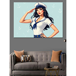 Denizci Kadın Çizim Portre Dekoratif Kanvas - Mdf Ahşap Tablo