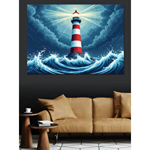 Fırtınalı Deniz Feneri Dekoratif Kanvas - Mdf Ahşap Tablo 70x100 cm