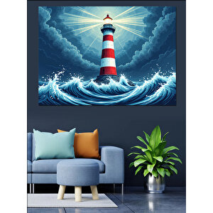 Fırtınalı Deniz Feneri Dekoratif Kanvas - Mdf Ahşap Tablo 70x100 cm