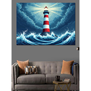 Fırtınalı Deniz Feneri Dekoratif Kanvas - Mdf Ahşap Tablo 70x100 cm