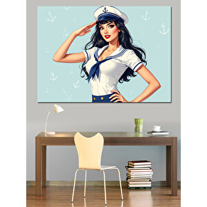 Denizci Kadın Çizim Portre Dekoratif Kanvas - Mdf Ahşap Tablo 100x140 cm