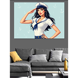 Denizci Kadın Çizim Portre Dekoratif Kanvas - Mdf Ahşap Tablo 100x140 cm