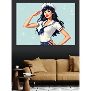 Denizci Kadın Çizim Portre Dekoratif Kanvas - Mdf Ahşap Tablo 100x140 cm