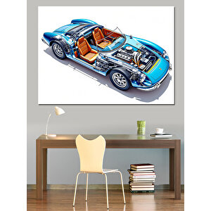 Mavi Kabriolet Teknik Çizim Dekoratif Kanvas - Mdf Ahşap Tablo