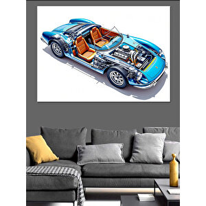 Mavi Kabriolet Teknik Çizim Dekoratif Kanvas - Mdf Ahşap Tablo