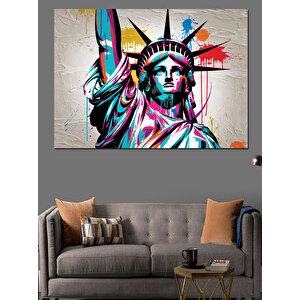 Renkli Özgürlük Heykeli Çizimi Dekoratif Kanvas - Mdf Ahşap Tablo 25x35 cm