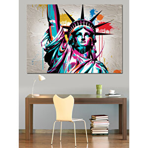 Renkli Özgürlük Heykeli Çizimi Dekoratif Kanvas - Mdf Ahşap Tablo