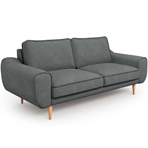 Klem İkili Koltuk Ahşap Ayak - Keten Beton Gri