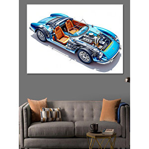 Mavi Kabriolet Teknik Çizim Dekoratif Kanvas - Mdf Ahşap Tablo 25x35 cm