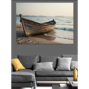 Deniz Kenarında Kayık Dekoratif Kanvas - Mdf Ahşap Tablo 70x100 cm