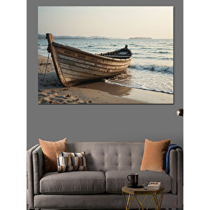 Deniz Kenarında Kayık Dekoratif Kanvas - Mdf Ahşap Tablo