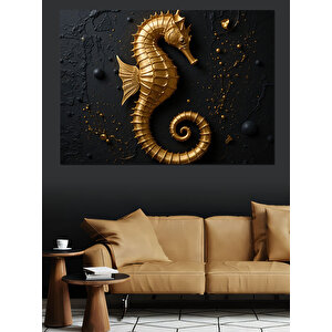 Altın Renkli Denizatı Dekoratif Kanvas - Mdf Ahşap Tablo 35x50 cm