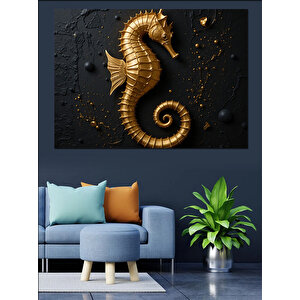 Altın Renkli Denizatı Dekoratif Kanvas - Mdf Ahşap Tablo 35x50 cm