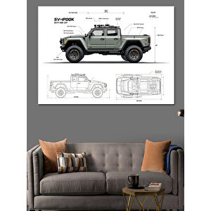 Teknik Jeep Çizimi Dekoratif Kanvas - Mdf Ahşap Tablo 70x100 cm