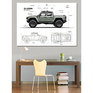 Teknik Jeep Çizimi Dekoratif Kanvas - Mdf Ahşap Tablo 70x100 cm