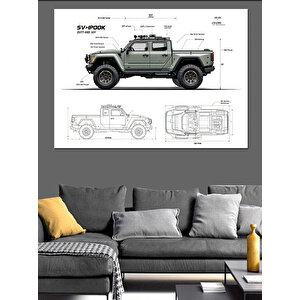 Teknik Jeep Çizimi Dekoratif Kanvas - Mdf Ahşap Tablo 70x100 cm