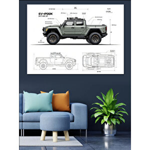 Teknik Jeep Çizimi Dekoratif Kanvas - Mdf Ahşap Tablo
