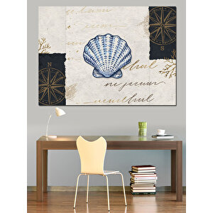 Vintage Deniz Kabuğu Kartı Dekoratif Kanvas - Mdf Ahşap Tablo 100x140 cm