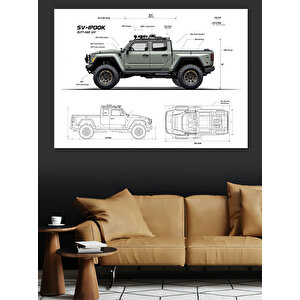 Teknik Jeep Çizimi Dekoratif Kanvas - Mdf Ahşap Tablo