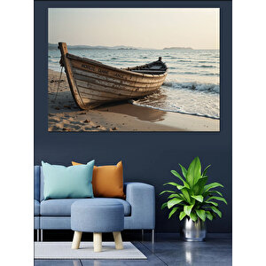Deniz Kenarında Kayık Dekoratif Kanvas - Mdf Ahşap Tablo 100x140 cm