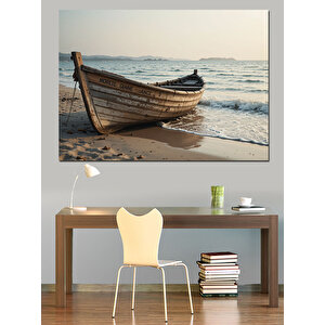 Deniz Kenarında Kayık Dekoratif Kanvas - Mdf Ahşap Tablo