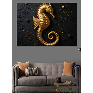 Altın Renkli Denizatı Dekoratif Kanvas - Mdf Ahşap Tablo 70x100 cm