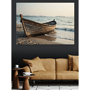 Deniz Kenarında Kayık Dekoratif Kanvas - Mdf Ahşap Tablo 50x70 cm
