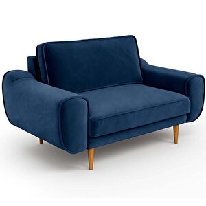 Klem Loveseat Ahşap Ayak - Kadife Gece Mavisi
