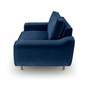 Klem Loveseat Ahşap Ayak - Kadife Gece Mavisi