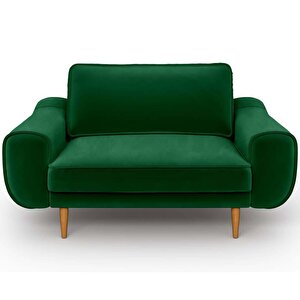 Klem Loveseat Ahşap Ayak - Kadife Zümrüt Yeşili