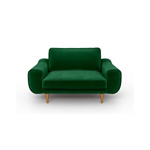 Klem Loveseat Ahşap Ayak - Kadife Zümrüt Yeşili