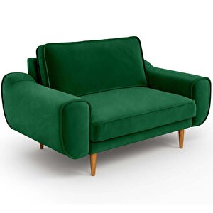 Klem Loveseat Ahşap Ayak - Kadife Zümrüt Yeşili