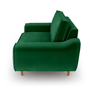 Klem Loveseat Ahşap Ayak - Kadife Zümrüt Yeşili