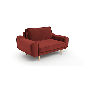 Klem Loveseat Ahşap Ayak - Kadife Paslı Kırmızı