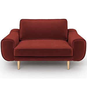 Klem Loveseat Ahşap Ayak - Kadife Paslı Kırmızı