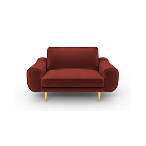 Klem Loveseat Ahşap Ayak - Kadife Paslı Kırmızı