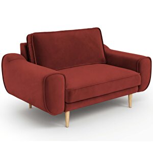 Klem Loveseat Ahşap Ayak - Kadife Paslı Kırmızı
